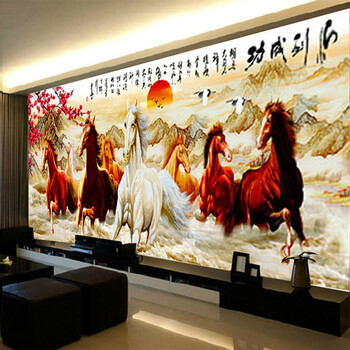 
                                        世轩印花十字绣马到成功八骏图新款八马图客厅大画动物八匹马系列 9ct棉线印花2.3X1.0米满绣                