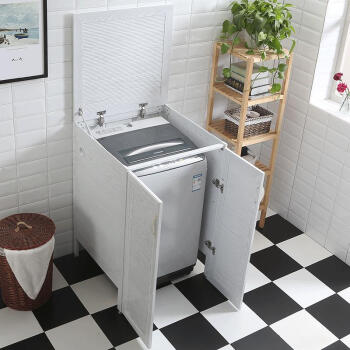太空铝阳台洗衣机柜波轮洗衣柜翻盖卫浴柜石英石搓板组合切角定制