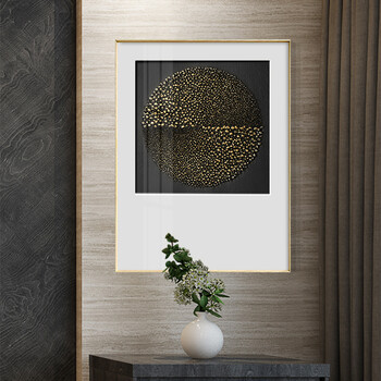 鹿格森 简约现代装饰画轻奢沙发背景墙有框画黑金抽象客厅挂画铝合金