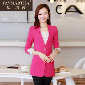 FAVMARTHA/法玛莎韩版修身女士长袖休闲西服外套上衣女22 紫色 L