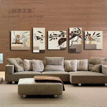 
                                                                                夏洛美家 客厅装饰画沙发背景墙画五联现代简约家居装饰壁画挂画手工立体浮雕画 余音绕梁 P003 80*260cm                