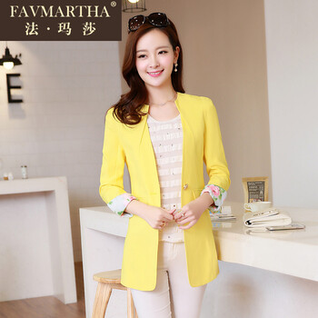 FAVMARTHA/法玛莎韩版修身女士长袖休闲西服外套上衣女22 紫色 L