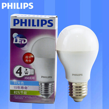 飞利浦PHILIPS LED灯泡 节能护眼球泡灯光源 E27大螺口 4w 暖白色(黄光)