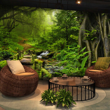 3d大自然风景森林墙纸延伸空间墙布餐厅主题酒店沙发背景植物壁纸