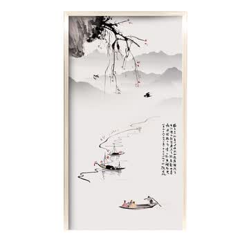 5d立体新中式玄关壁纸走廊过道背景墙纸壁画水墨山水竖版无缝墙布 5d