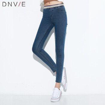 Dnvie女秋铅笔裤外穿紧身加绒加厚小脚牛仔裤打底裤女C13027 黑色加绒款 L