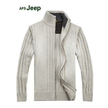 战地吉普afs jeep<em>开衫毛衣男</em> 2014秋冬新品立领