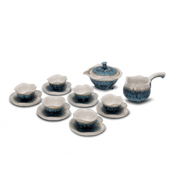
                                        万仟堂（Edenus） 万仟堂陶瓷茶具套装整套茶具日式功夫6人成套礼盒茶具 秋荷一池 配茶盘-有排水                
