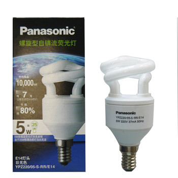 松下（Panasonic）螺旋型节能灯5W E14灯头 冷光/日光色 10支装