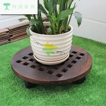 实木阳台花架托盘万向轮可移动花盆托架碳化滚轮花盆底座托 定制 圆形