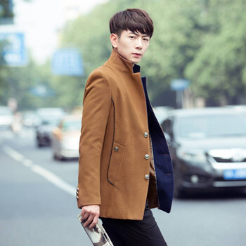 UYUK 秋冬季男士毛风衣男韩版男式修身休闲外