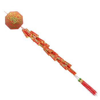 仿真鞭炮装饰挂件 春节喜庆用品 新年福字挂饰 电子鞭炮串 植绒金边黑字对联过年春节送礼 约1.5米电子鞭炮挂件1条(会响)