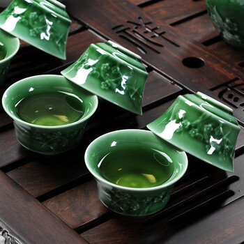 
                                        辉跃 功夫茶具套装紫砂汝窑青瓷整套茶具 黑檀木实木茶盘 四合一抽水电热炉茶托 款一傲雪寒梅黑檀祥云1688                