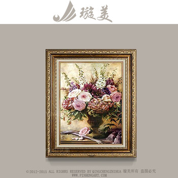 璇美油画欧式现代装饰画客厅大厅餐厅卧室玄关竖书房抽象玫瑰花卉组合壁画饰品挂画 A款 60X80
