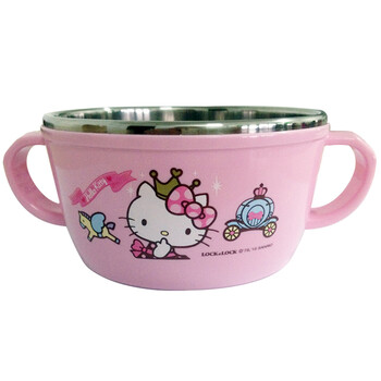 乐扣乐扣 Hello Kitty 不锈钢双耳隔热饭碗 儿童卡通汤碗 LKT475 粉色 180ml