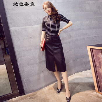 绝色秦淮2015秋冬款欧美气质修身皮裙PU皮高