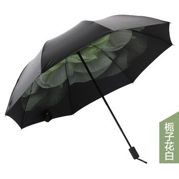 
                                        太阳伞女黑胶晴雨两用伞遮阳伞防晒防紫外线折叠三折又雨伞小黑伞 栀子花白                