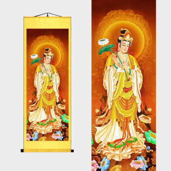 佛像西方三圣画像 卷轴挂画客厅寺庙阿弥陀佛装饰画 b