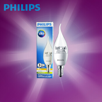 
                                                            飞利浦灯泡PHILIPS  LED灯泡3W/5W水晶灯 蜡烛尖泡/拉尾泡/球泡小口E14口可选 3W拉尾泡E14小口黄光                
