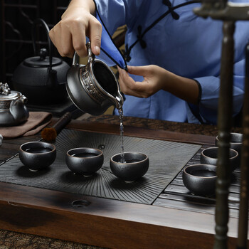 恒越 老船木乌金石茶盘 铁锈釉整套茶具 实木组合茶盘 功夫茶具