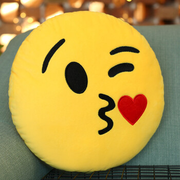 毛绒玩具qq表情暖手抱枕 emoji滑稽手暖表情公仔娃娃, 飞吻 33厘米