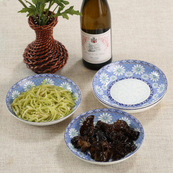 
                                        洁雅杰餐具套装 骨瓷釉中彩(8英寸)秋韵蓝饭盘骨瓷深盘子(4只装)                