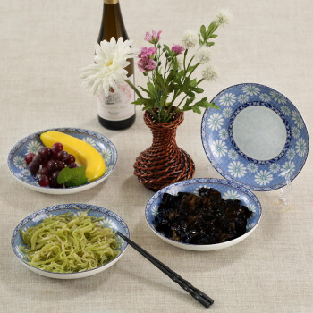 
                                        洁雅杰餐具套装 骨瓷釉中彩(8英寸)秋韵蓝饭盘骨瓷深盘子(4只装)                