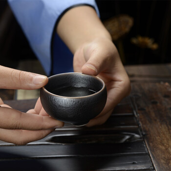 恒越 老船木乌金石茶盘 铁锈釉整套茶具 实木组合茶盘 功夫茶具