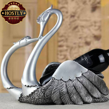 
                                        豪斯特丽（HOSTLY）  欧式创意红酒架摆件  树脂天鹅工艺品 酒柜摆件 创意结婚礼物 银色天鹅                