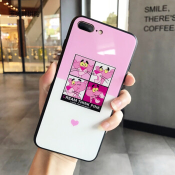 玻璃镜面粉红豹iphone8plus手机壳7p可爱卡通苹果x全包软套6s女款 7p