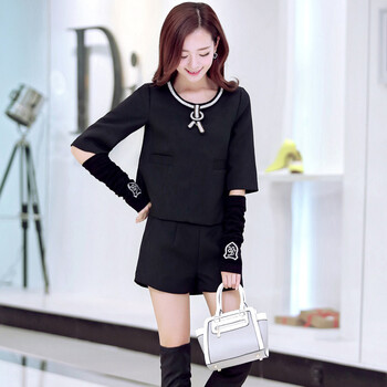 2014秋装新款休闲<em>短裤套装秋</em>女 五分袖<em>打底衫</em>