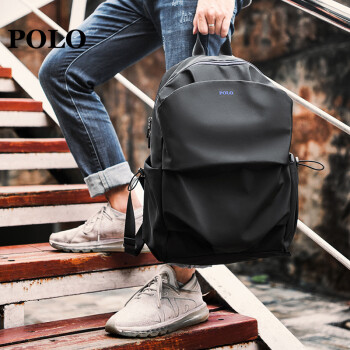 POLO 男士双肩包潮流休闲旅行背包大容量电脑包可装14英寸090-P941 黑色