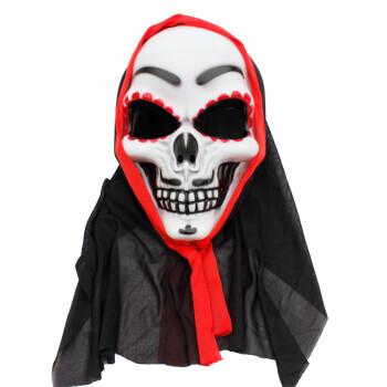 欢乐派对 万圣节面具表演演出道具带头套恐怖面具骷髅面具吓人鬼面具 红布边鬼面具A款