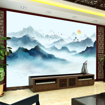 梵帝欧电视背景墙壁画现代新中式意境山水画客厅装饰沙发壁纸宾馆酒店