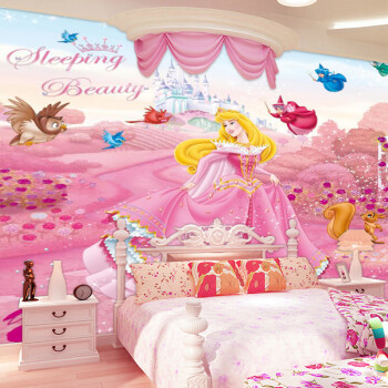 卡通少女心房间墙纸儿童房壁纸女孩卧室迪士尼主题可爱公主背景墙