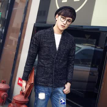 2014秋<em>冬季</em>新款西服领<em>毛衣外套</em>男 青少年纯棉
