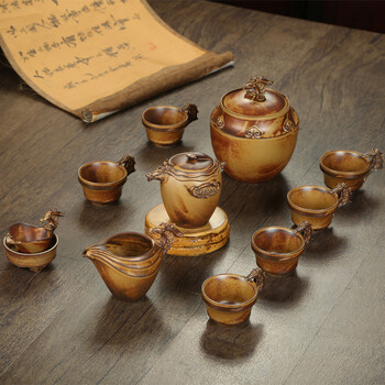 朴家 粗陶功夫茶具套装 马到成功 11头茶具 特价茶具陶瓷