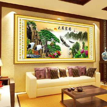 
                                        皇家彼岸十字绣印花新款客厅大画迎客松大展宏图十字绣套件包邮 11CT棉线印花150*65                