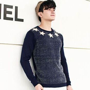 2014秋装新款 时尚<em>休闲</em>星星<em>图案毛衣</em> 潮流<em>男士</em>