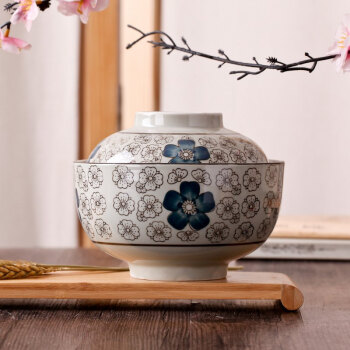 
                                                                                LICHEN 景德镇陶瓷碗 日韩式大号方便面碗 带盖泡面碗 汤碗 蓝富贵                