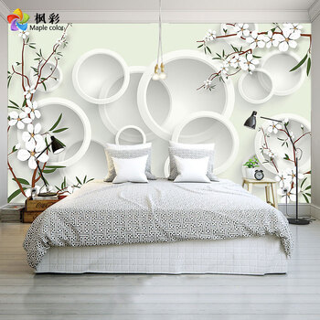 枫彩3D立体圆圈墙纸现代简约无缝墙布卧室沙
