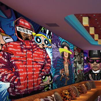 嘻哈墙纸创意手绘壁画酒吧ktv街舞背景墙街头艺术个性
