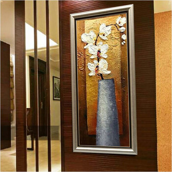 
                                        水竞 玄关装饰画 竖版过道墙画油画 带框尺寸50*100                