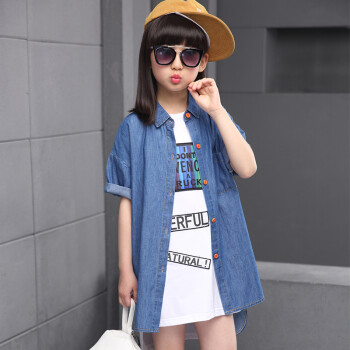 2016夏季新款韩版中大童时尚风衣女童夏装中长款衣服儿童薄款短袖牛仔