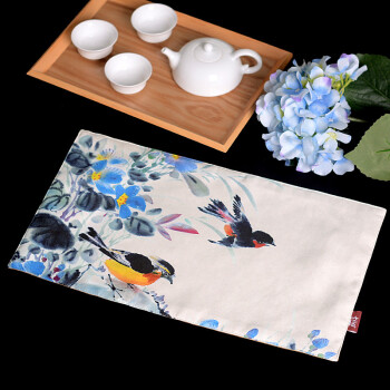 
                                        吉祥家 新中式餐垫加厚隔热垫 鹂语芳菲 水墨花鸟餐桌垫子创意餐厅西餐垫碗垫盘垫杯垫桌垫子 餐垫燕歌行-墨色底25*43cm                