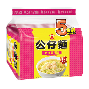 中国香港 公仔面（DOLL） 虾肉云吞味公仔面（油炸方便面） 泡面 500g（100g*5包入）