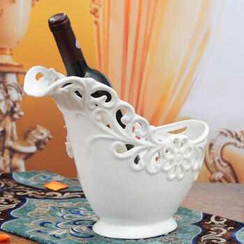 贝汉美陶瓷红酒架摆件创意高档象牙瓷描金013 描金红酒架
