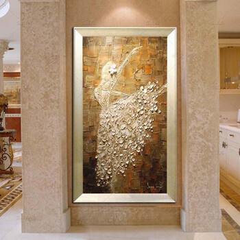水竞玄关油画抽象画现代装饰画欧式过道走廊画单幅壁画 香槟金色画框 90*180