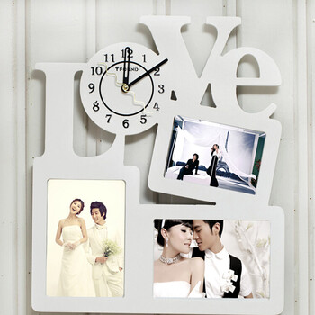 
                                        红兔子 简约现代爱情时钟时尚艺术钟表创意墙上装饰墙钟客厅love挂钟 木质挂钟P4108                