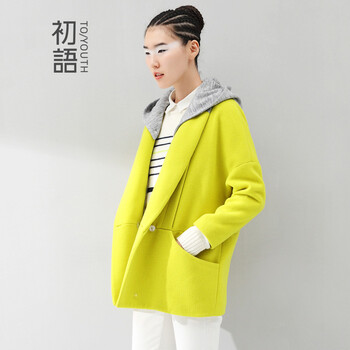 <em>初语</em>2014<em>秋季新款</em> 长袖宽松修身毛呢<em>外套</em>大码